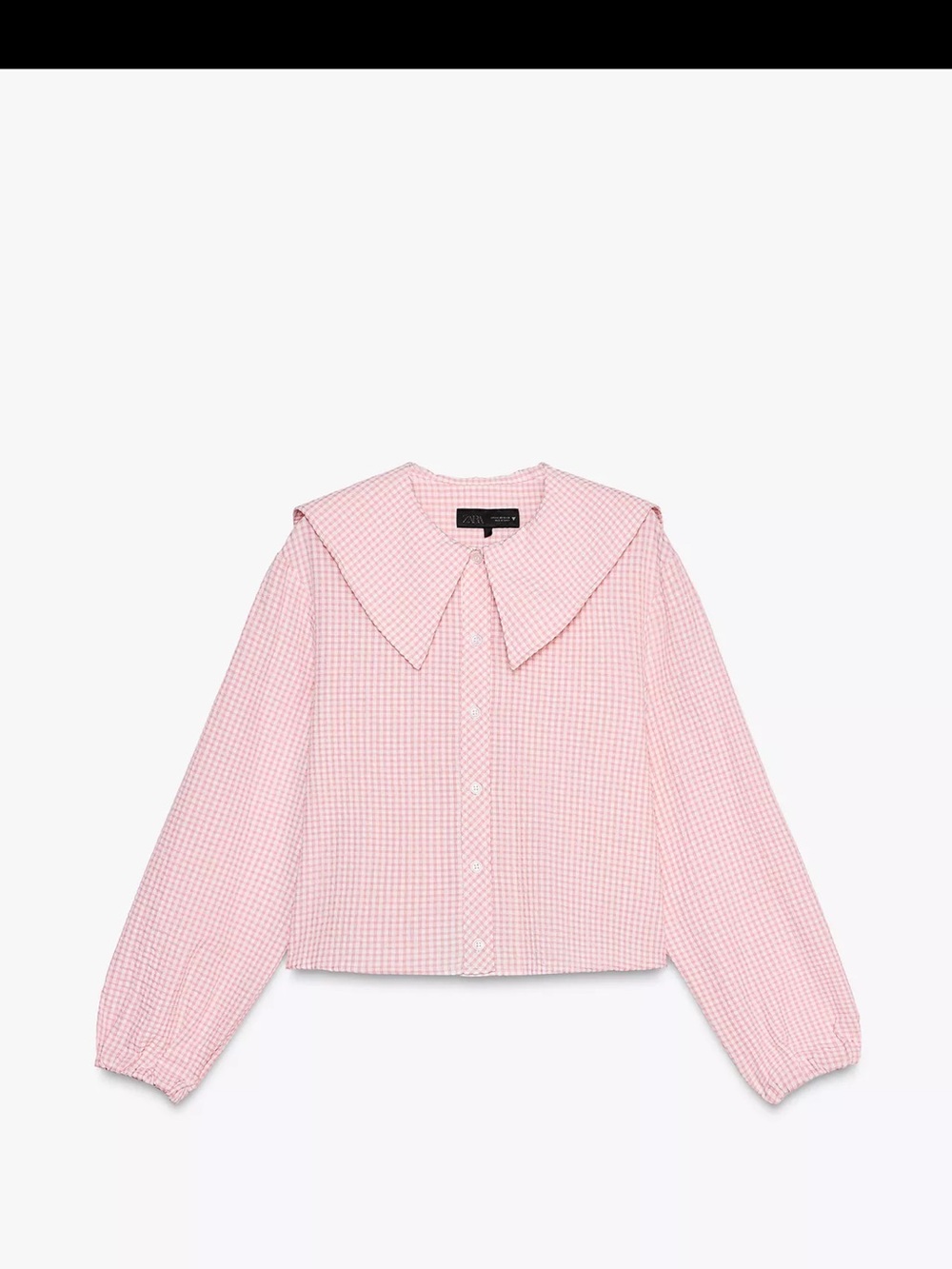 Zara Pink Gingham Button-Front Blouse with Wide Collar